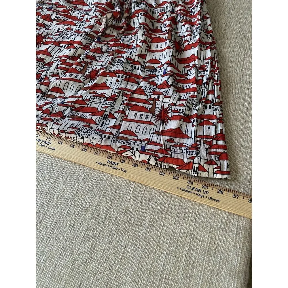 Porridge Anthropologie Skirt XS Red White European Village Print Elastic Waist
